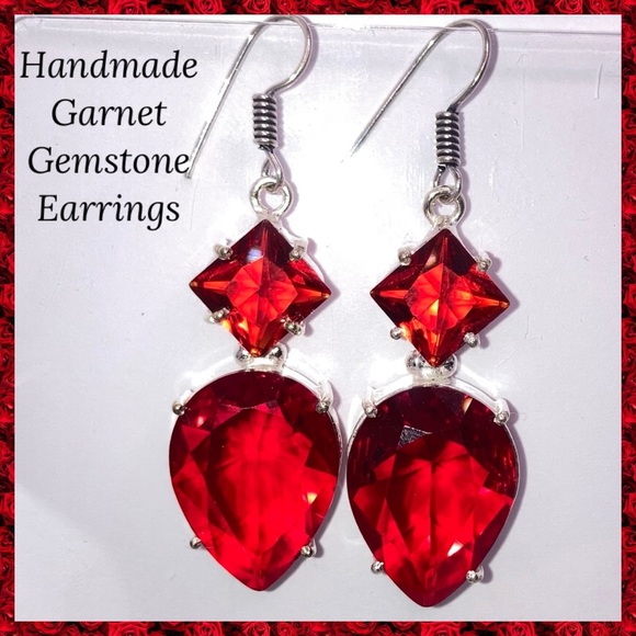 Garnet Gemstone Handmade Dangle Drop Earrings - Picture 1 of 3